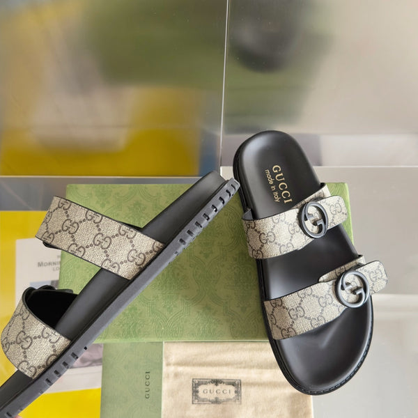 GG Men's Sandals Slide Brown Canvas 558134