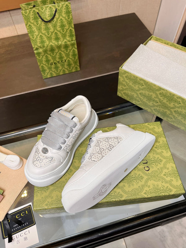 Sneaker GG Screener da uomo in tela di pecora bianca crema 523603