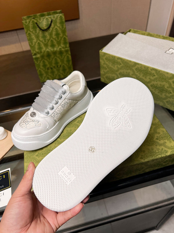 Sneaker GG Screener da uomo in tela di pecora bianca crema 523603