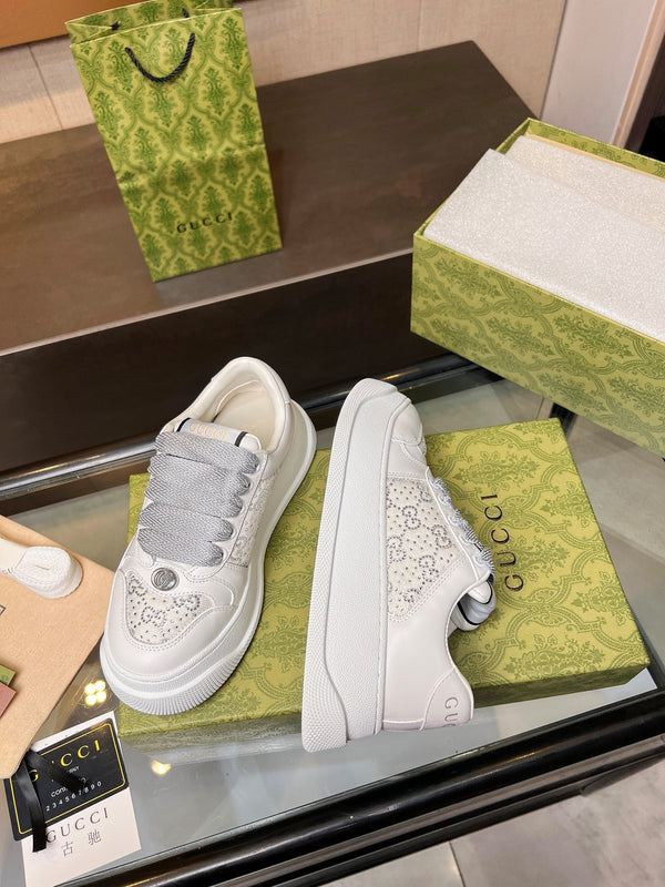 Sneaker GG Screener da uomo in tela di pecora bianca crema 523603