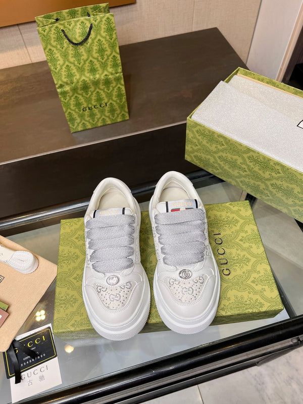 Sneaker GG Screener da uomo in tela di pecora bianca crema 523603