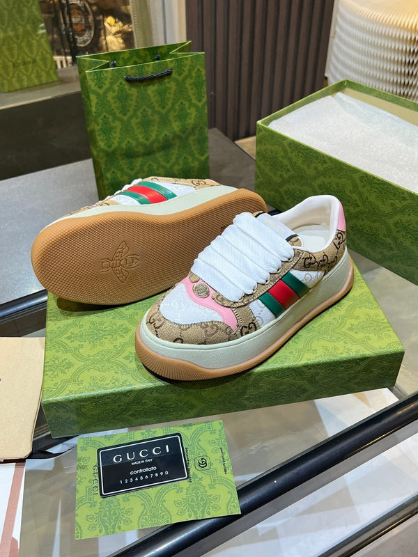 GG Men's Screener Sneaker Brown White Canvas Sheepskin 523601