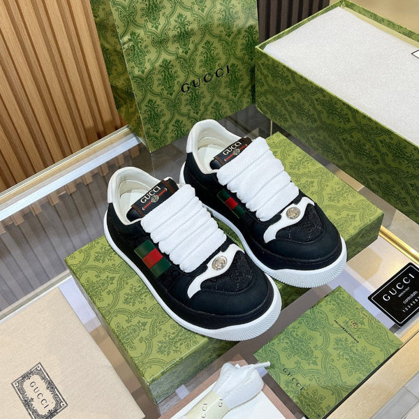 GG Men's Screener Sneaker Black Canvas Sheepskin 523608