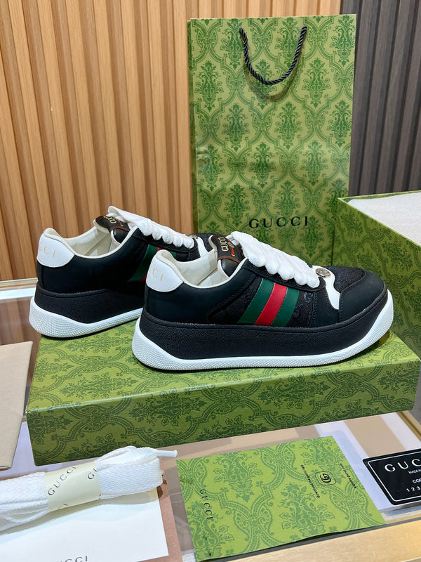 GG Men's Screener Sneaker Black Canvas Sheepskin 523608