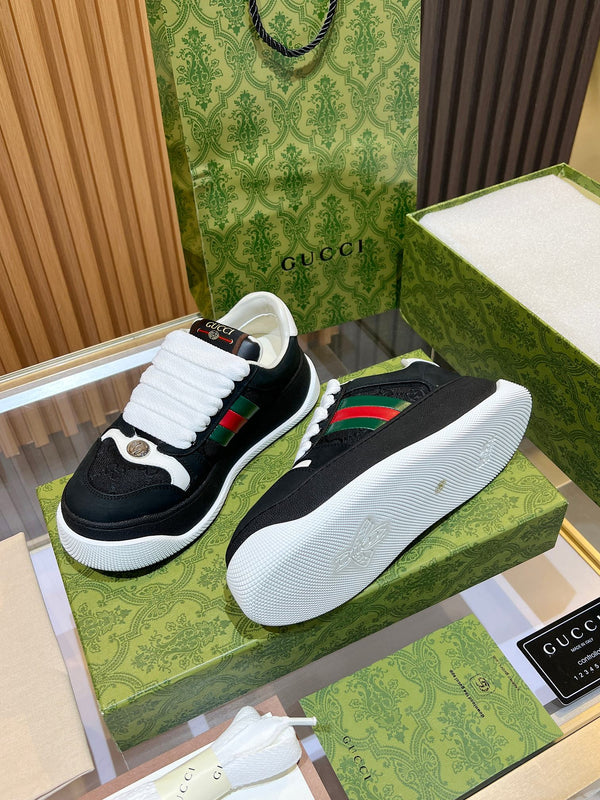 GG Men's Screener Sneaker Black Canvas Sheepskin 523608