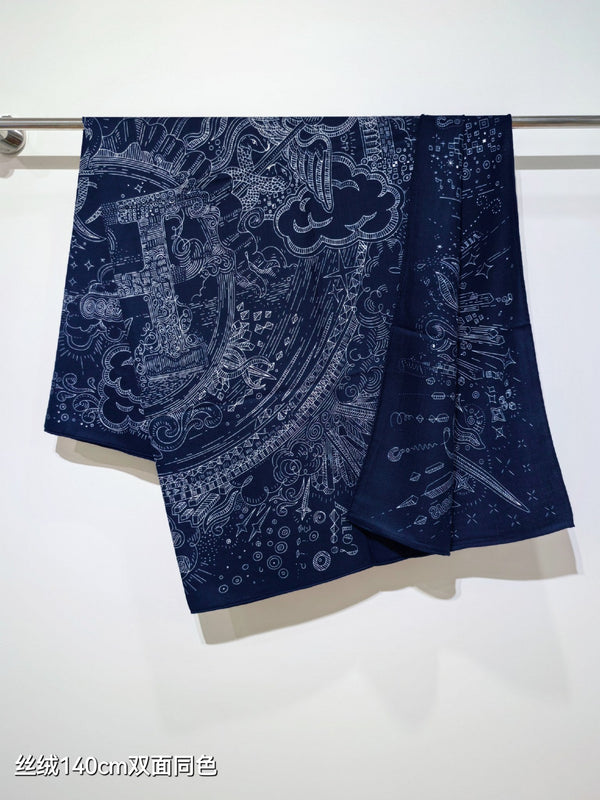 HM Connecting 140 CM Night Blue Colorful Cashmere and Silk 293095