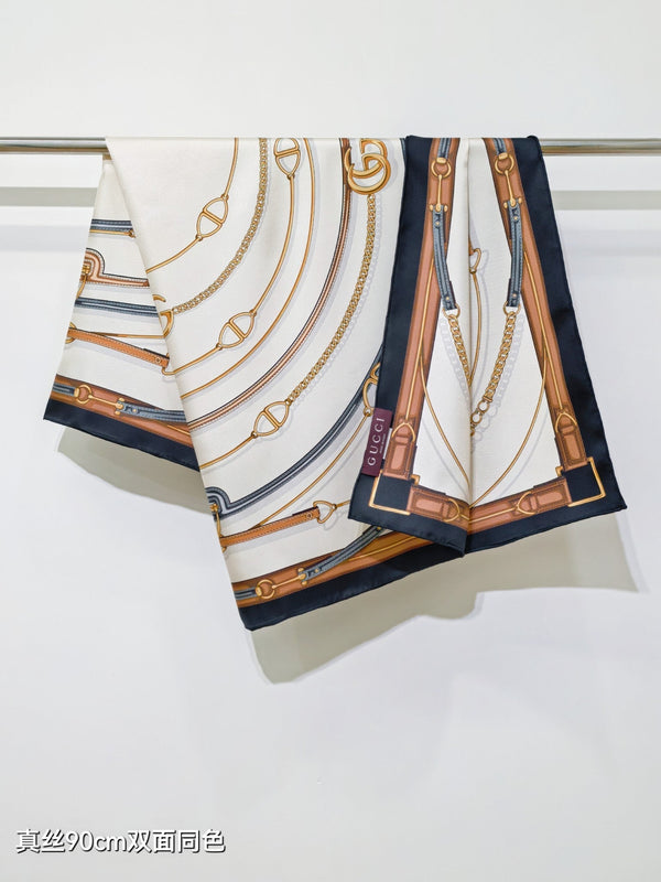 GG Belt Print Cashmere Ivory Black Silk 145790