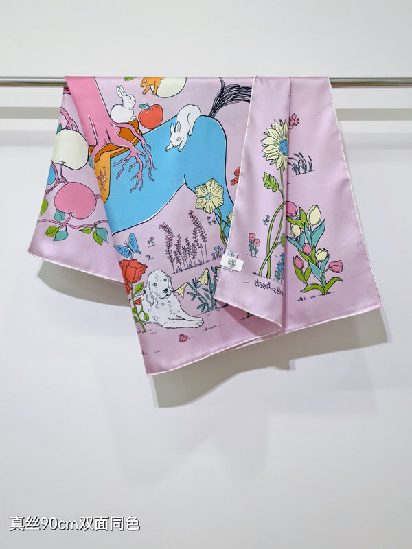 HM Le Pommier Sellier Scarf 90x90cm Light Pink Silk Twill 223455
