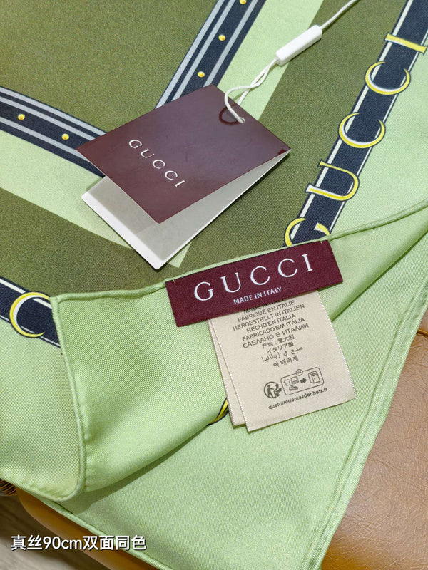 GG Double-Sided 90x90cm Green Colorful Twill Silk 194451