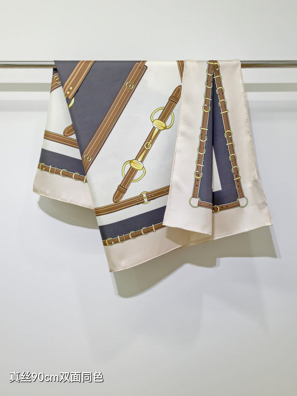 GG Double-Sided 90x90cm White Colorful Twill Silk 194453