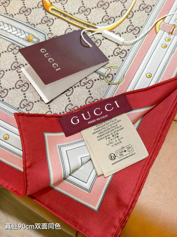 GG Double-Sided 90x90cm Red Colorful Twill Silk 194455