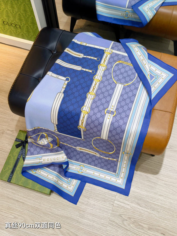 GG Double-Sided 90x90cm Blue Colorful Twill Silk 194456