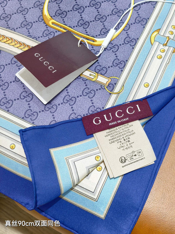 GG Double-Sided 90x90cm Blue Colorful Twill Silk 194456