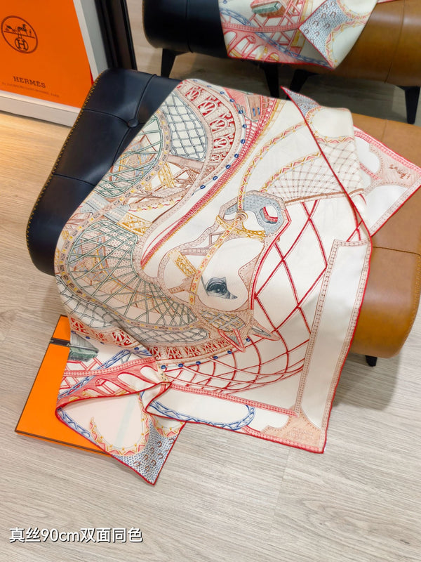 HM 26s Chevaux d'Hephaistos 90x90cm Scarf Twill Silk 402763