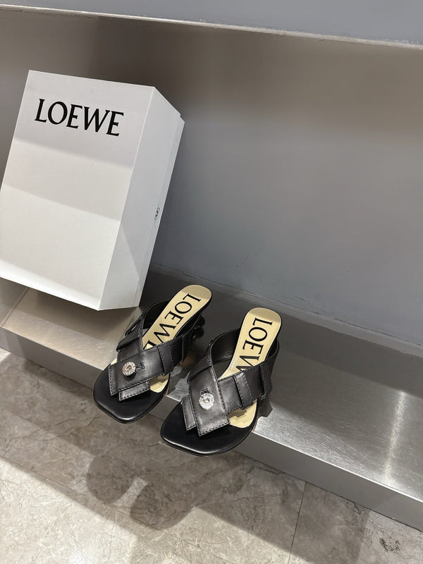 Loewe 25 Toy Panta Toe Thong 5cm Black Sheepskin