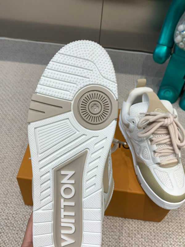 LV Skate Sneaker White Mix Beige Mesh Fabric