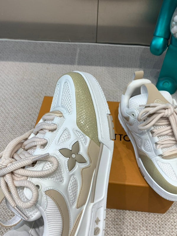 LV Skate Sneaker White Mix Beige Mesh Fabric