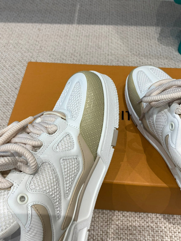 LV Skate Sneaker White Mix Beige Mesh Fabric