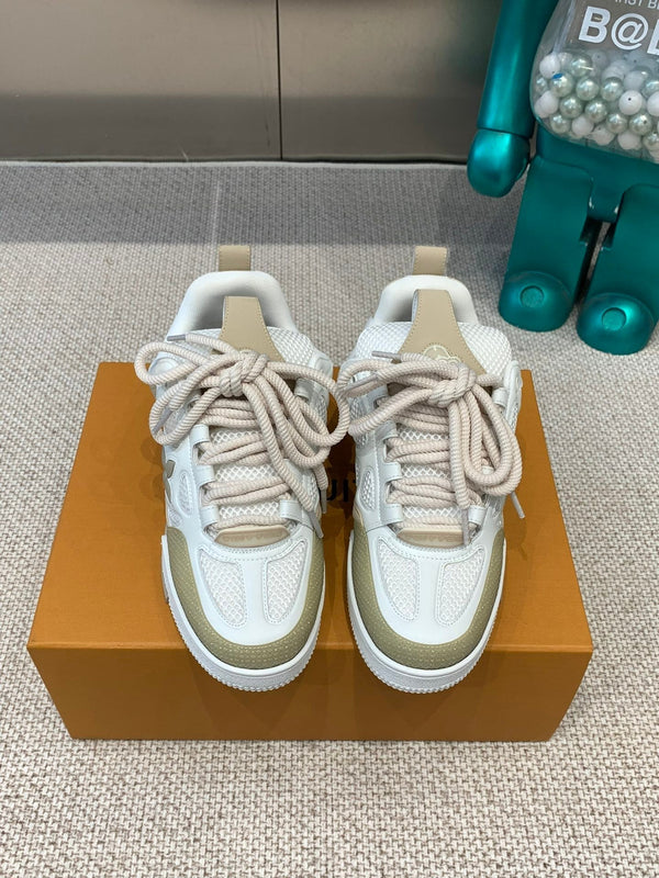 LV Skate Sneaker White Mix Beige Mesh Fabric