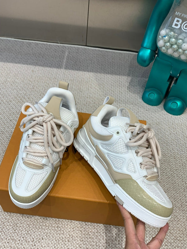 LV Skate Sneaker White Mix Beige Mesh Fabric