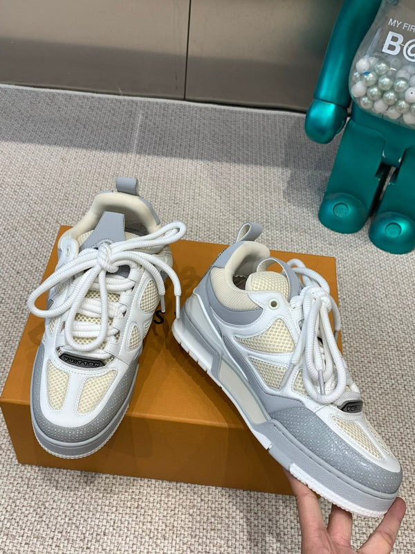 LV Skate Sneaker Gray Mix White Beige Cowhide