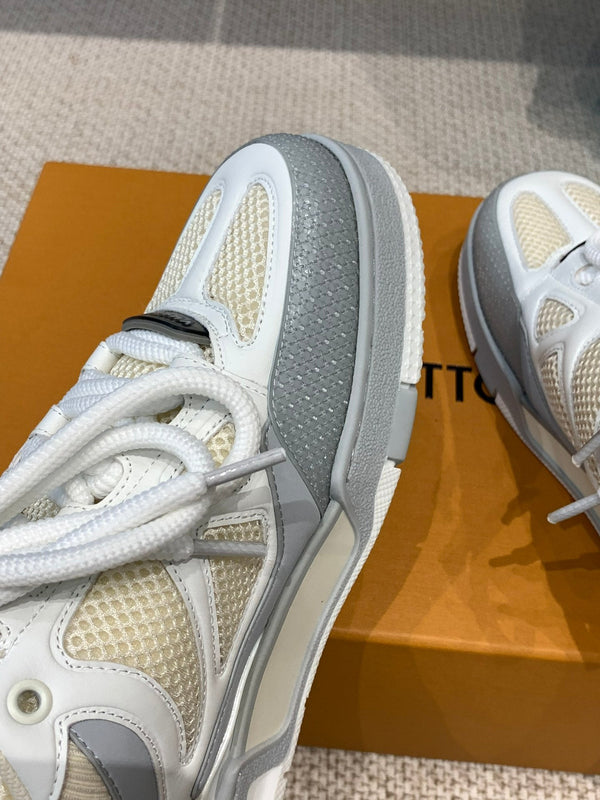 LV Skate Sneaker Gray Mix White Beige Cowhide