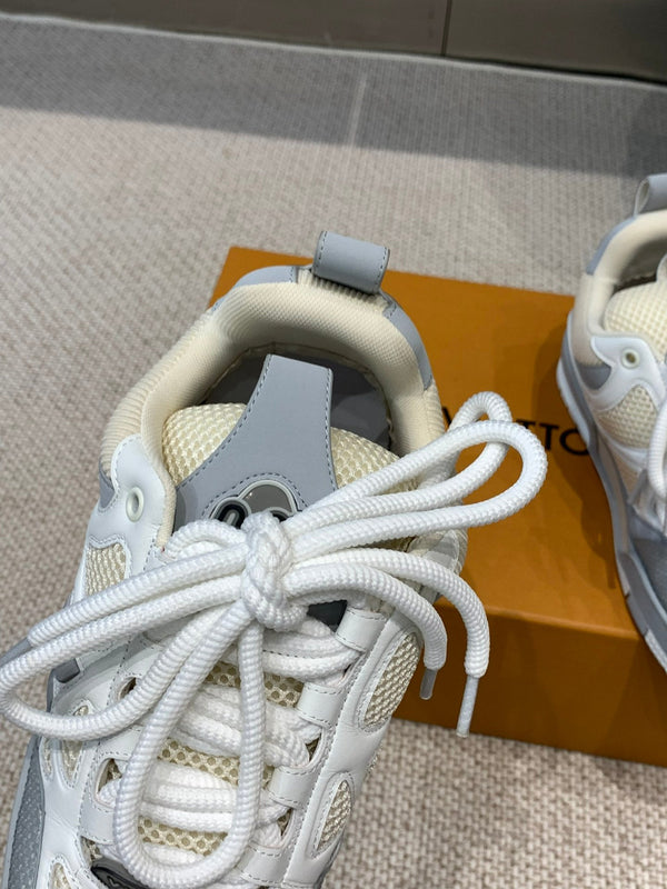 LV Skate Sneaker Gray Mix White Beige Cowhide