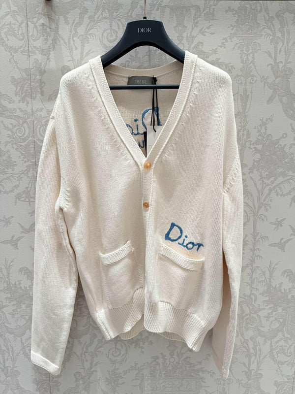 CD Pocket Cardigan White Cotton
