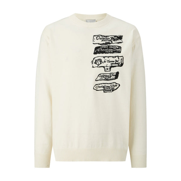 CD Embroidered Logo Sweater Beige Wool Cotton