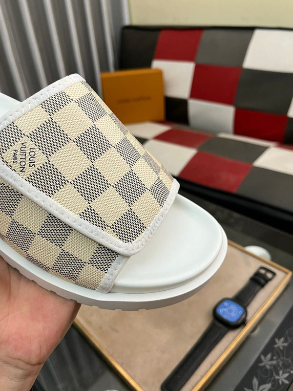 MIAMI MULE IN BEIGE CREAM DAMIER JACQUARD