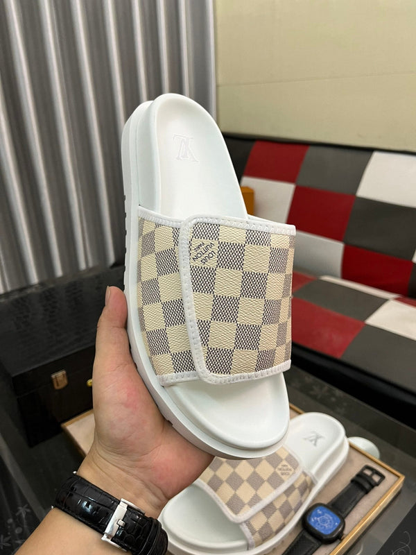 MIAMI MULE IN BEIGE CREAM DAMIER JACQUARD