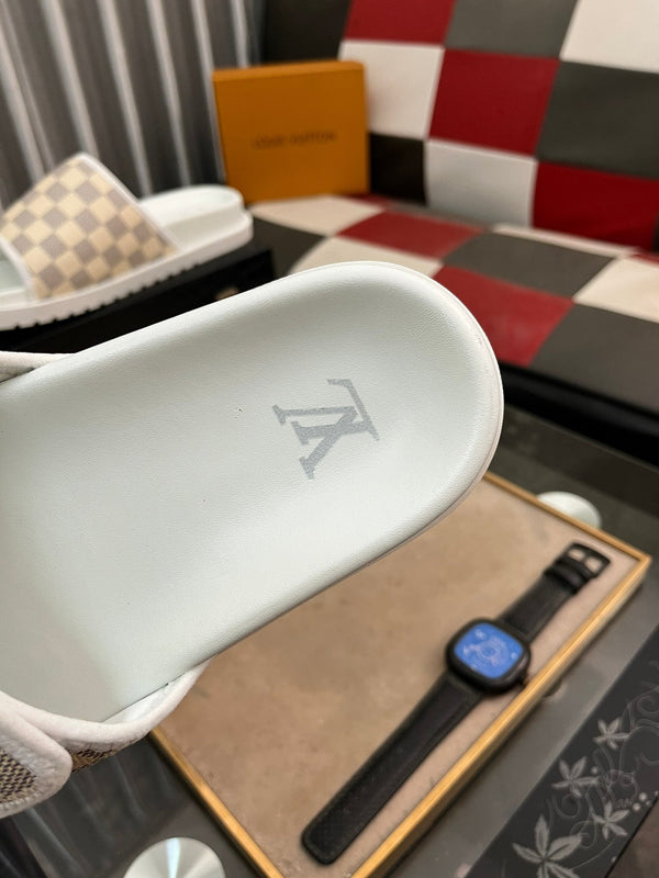 MIAMI MULE IN BEIGE CREAM DAMIER JACQUARD