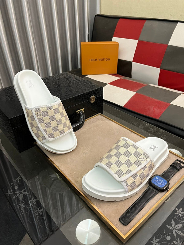 MIAMI MULE IN BEIGE CREAM DAMIER JACQUARD