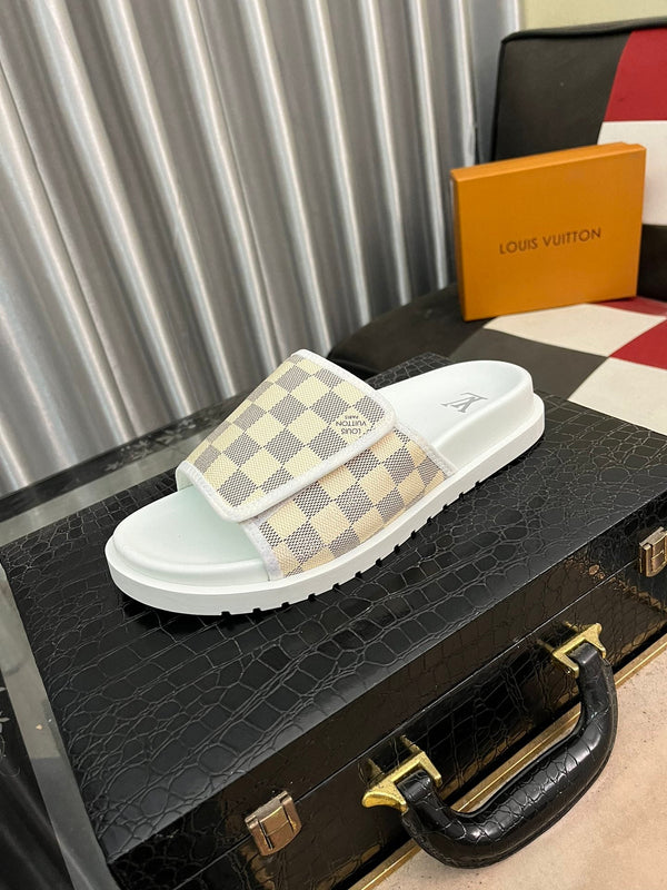 MIAMI MULE IN BEIGE CREAM DAMIER JACQUARD