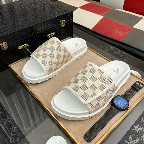 MIAMI MULE IN BEIGE CREAM DAMIER JACQUARD