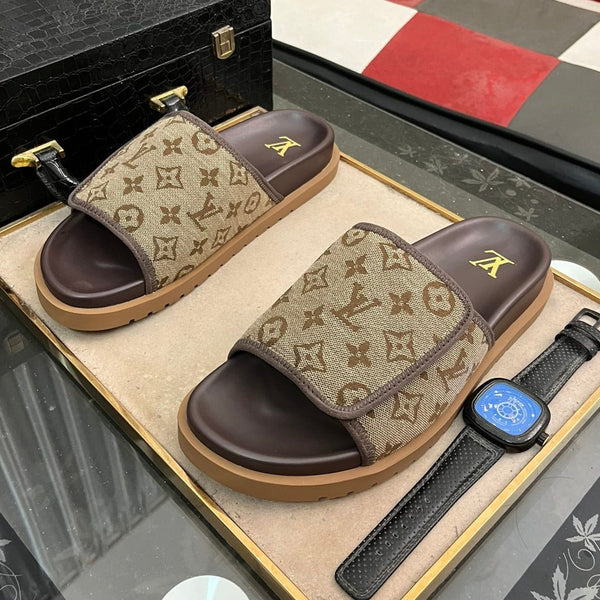 MIAMI MULE IN PEANUT BROWN MONOGRAM JACQUARD