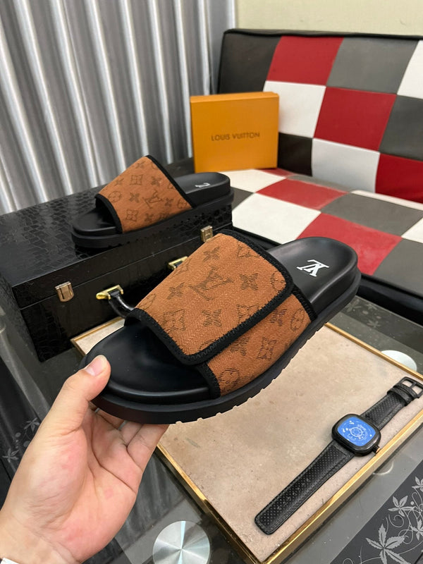 MIAMI MULE IN JACQUARD CON MONOGRAMMA MARRONE RUSSET