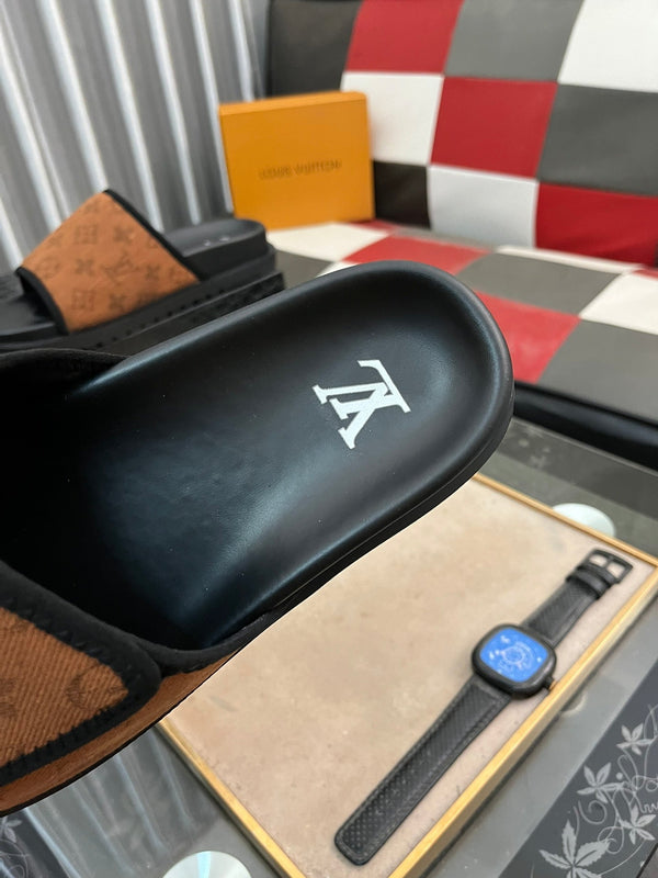 MIAMI MULE IN JACQUARD CON MONOGRAMMA MARRONE RUSSET