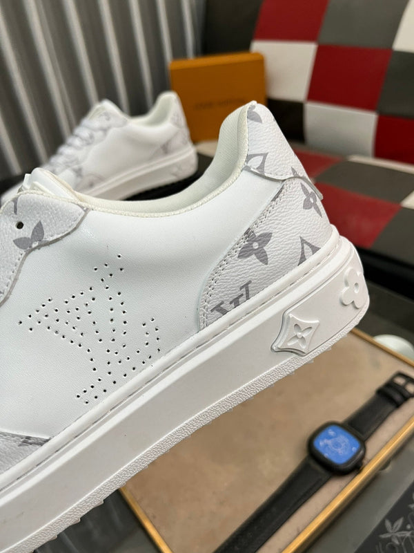 LV CLASSIC TRAINER SHOES IN WHITE MONOGRAM CALFKSIN AND SUEDE