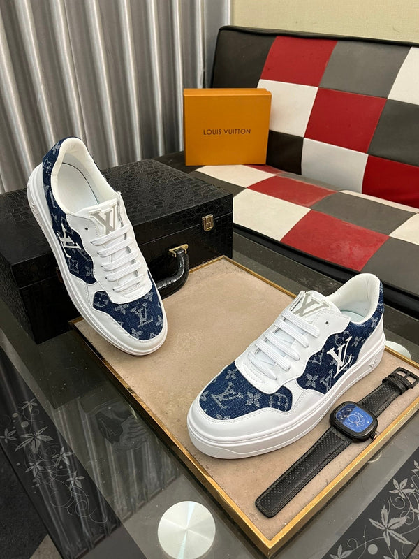 LV CLASSIC TRAINERS NAVY BLUE DENIM MIX WHITE CALFSKIN