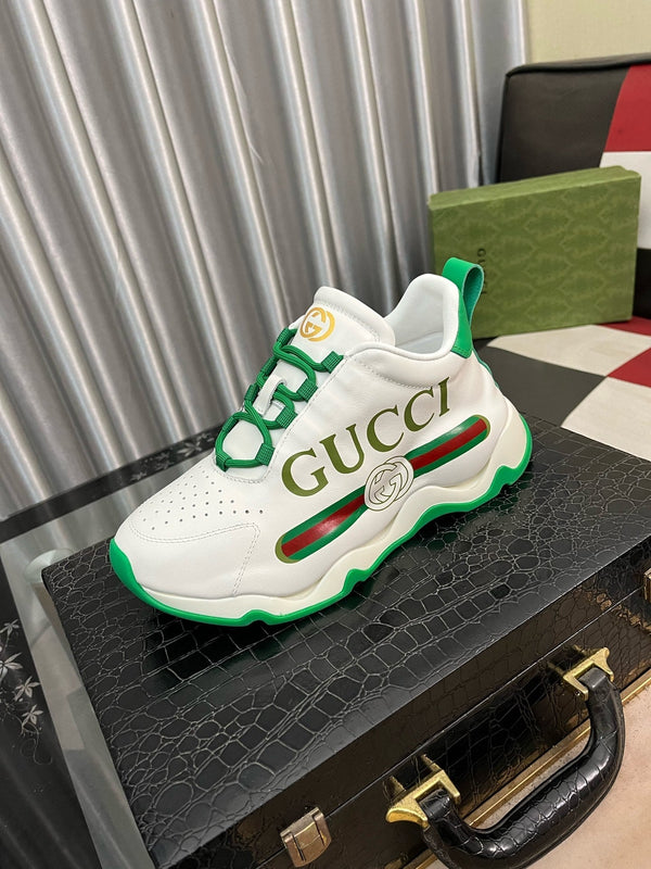 GG Men's Sneaker White Green Cowhide 529925