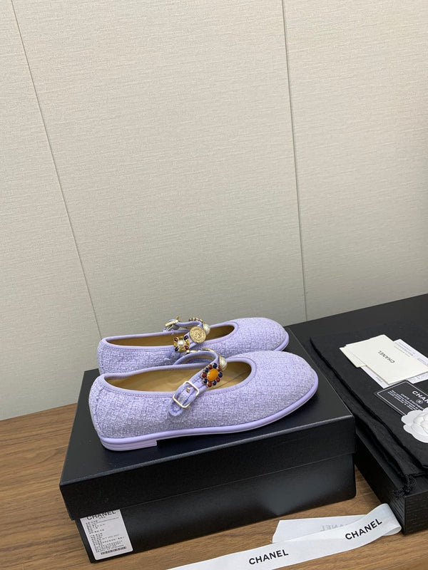 CC MARY JANES VIOLET WOOL TWEED AND FABRIC