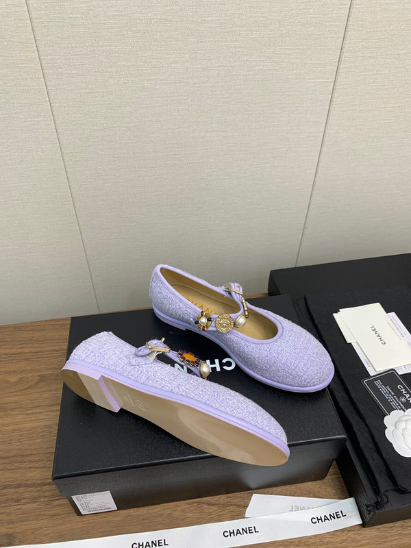 CC MARY JANES VIOLET WOOL TWEED AND FABRIC