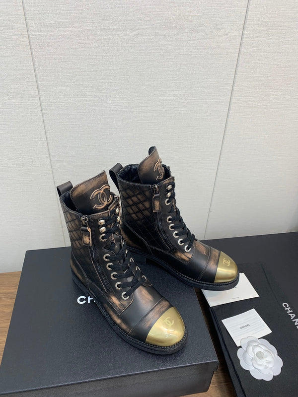 CC Short Boots Brown Black Yellow Cowhide