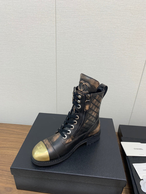 CC Short Boots Brown Black Yellow Cowhide