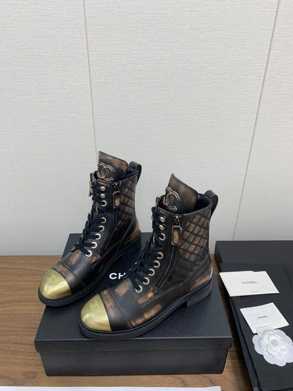 CC Short Boots Brown Black Yellow Cowhide