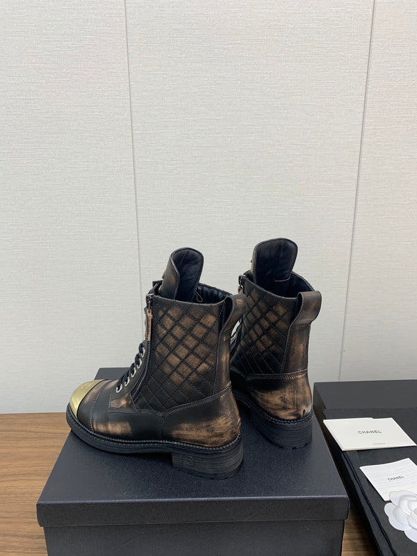 CC Short Boots Brown Black Yellow Cowhide