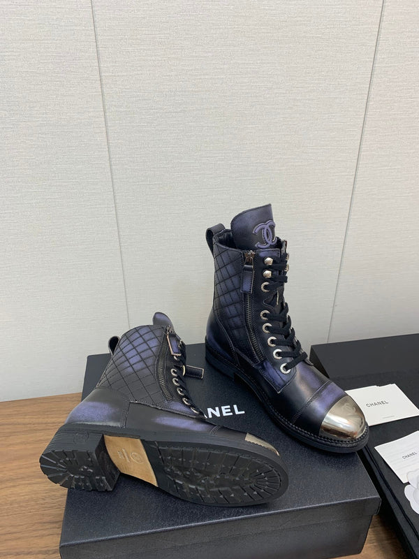 CC Short Boots Purple Black Yellow Cowhide