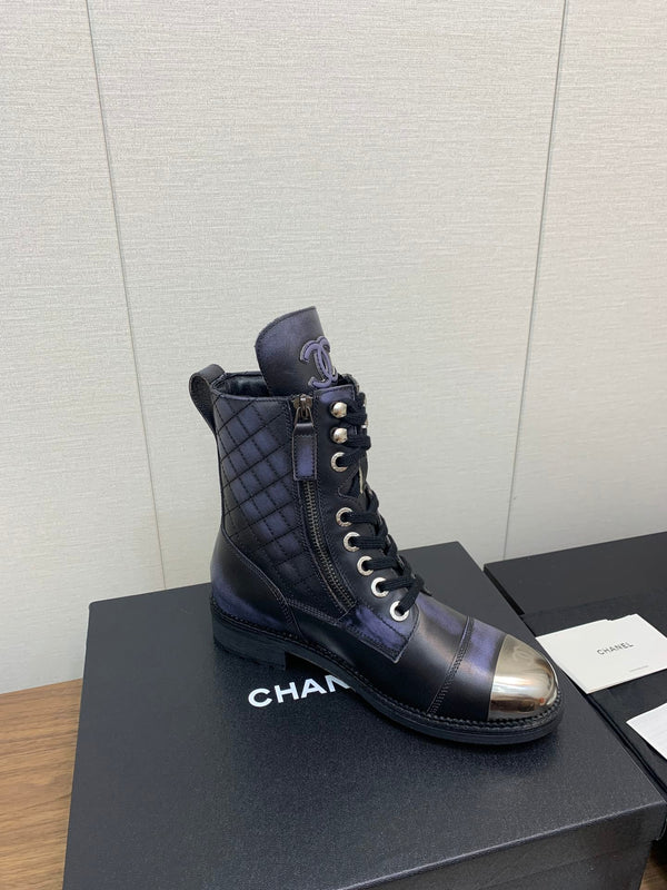 CC Short Boots Purple Black Yellow Cowhide