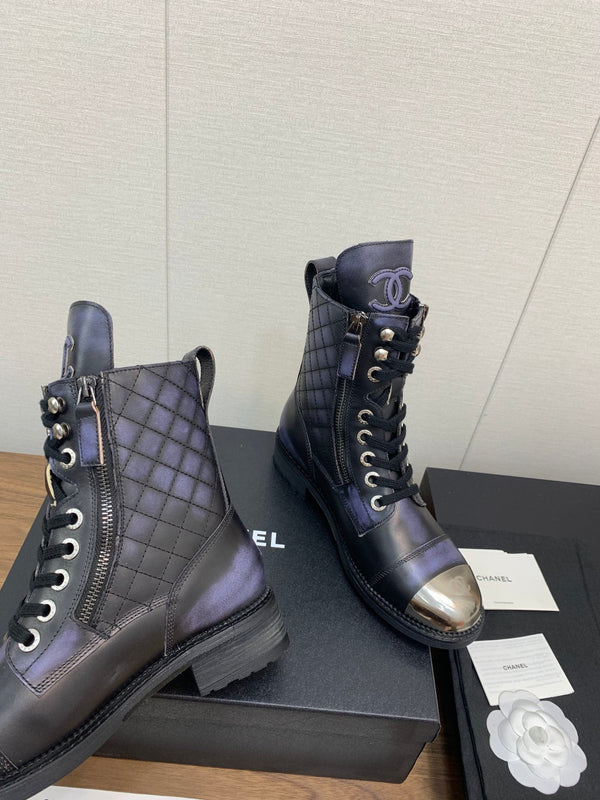 CC Short Boots Purple Black Yellow Cowhide